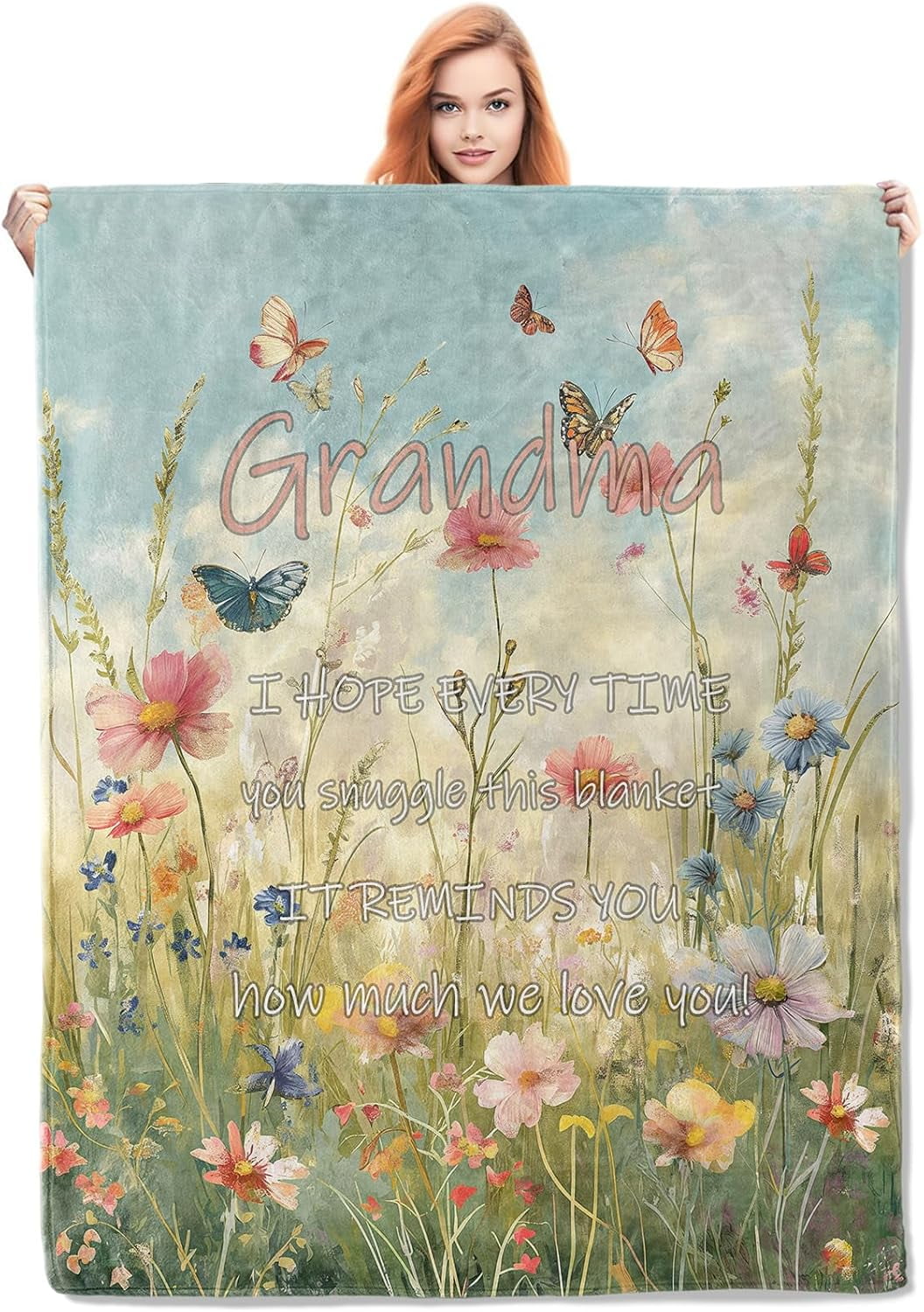 Grandma Blanket,Floral Flannel Throw Blankets,Soft Warm Lightweight Cozy Plush Throws for Bedroom Sofa Home Decor Birthday Great Grandma Gifts from Granddaughter 50"x40"