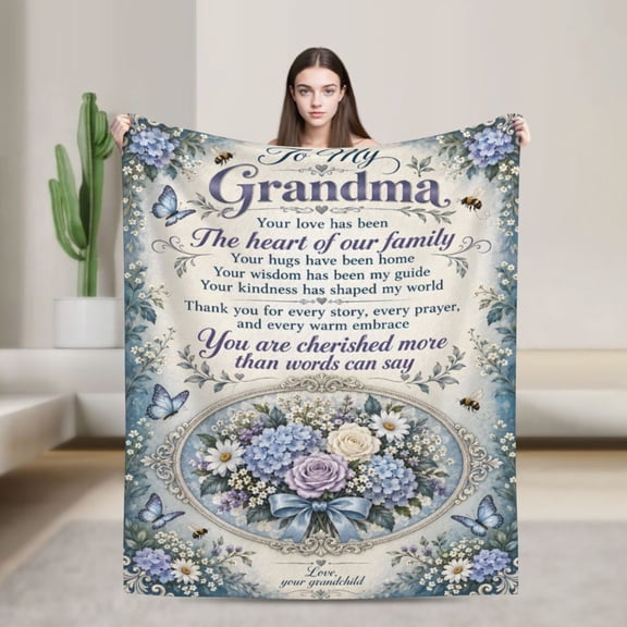 Grandma Blanket Floral Flower Love Flannel Throw Blanket Gift for Grandma From Grandchild 50x40 in