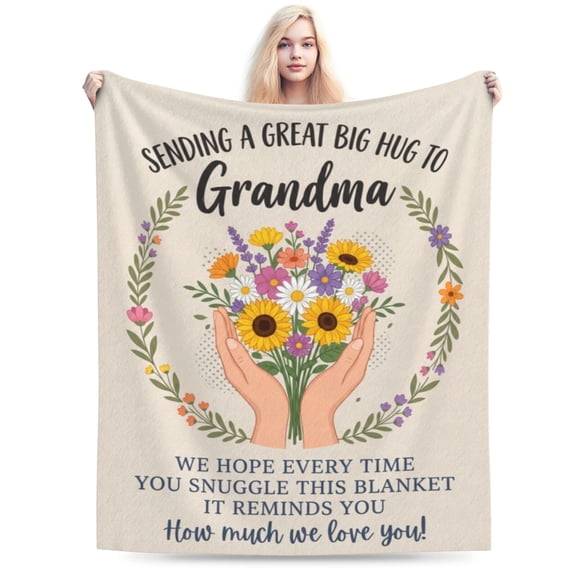 Grandma Blanket Gifts, Floral Hug Flannel Throw Blanket, Soft Cozy Blanket for Sofa, Couch, Bed, Best Grandmother Birthday Mothers Day Gift 50x40