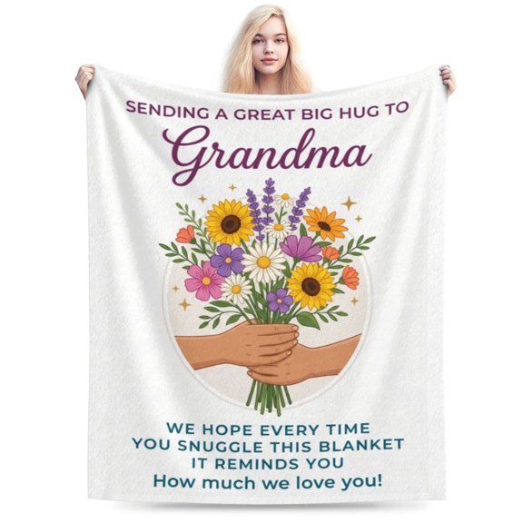 Grandma Blanket Gifts, Floral Hug Flannel Throw Blanket, Soft Cozy Blanket for Sofa, Couch, Bed, Best Grandmother Birthday Mothers Day Gift 50x40
