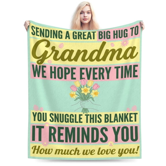 Grandma Blanket Gifts, Floral Hug Flannel Throw Blanket, Soft Cozy Blanket for Sofa, Couch, Bed, Best Grandmother Birthday Mothers Day Gift 50x40