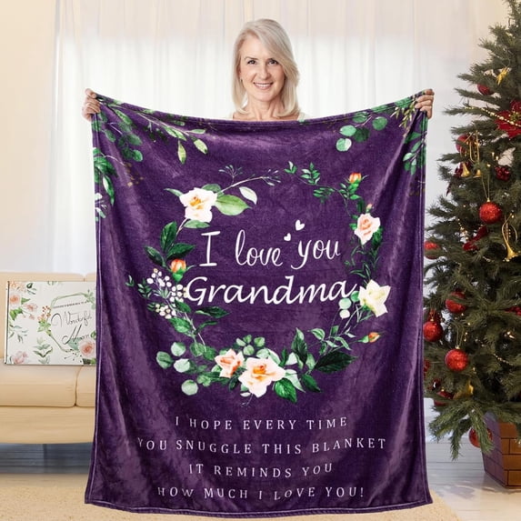 Grandma Blanket I Love You Blanket for Grandma Soft Grandma Throw Blanket 60" x 50", Purple
