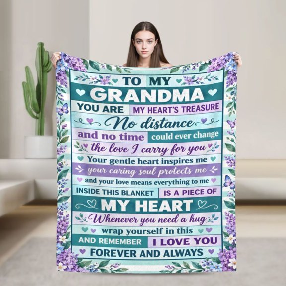 Grandma Blanket Love and Comfort Floral Flannel Throw Blanket Gift for Grandmother 50x40 in