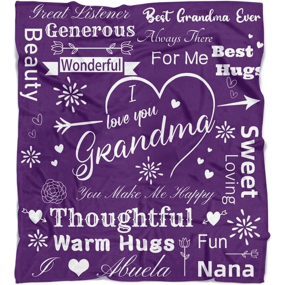 Grandma Blanket from Grandkids Birthday Gifts for Grandma Nana Flannel Throw Blankets for Couch Bed Purple 50" x 60"