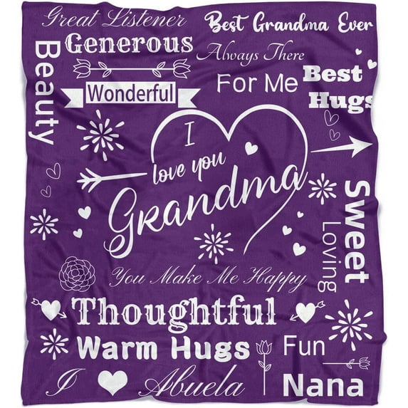 Grandma Blanket from Grandkids Birthday Gifts for Grandma Nana Flannel Throw Blankets for Couch Bed Purple 60" x 50"
