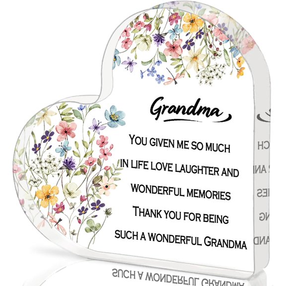 Grandma Christmas Gifts - Heart Shaped Acrylic Plaque, 4 x 4 Inch Decorative Sign for Grandmother, Unique Gift Ideas for Birthday, Valentine's Day & Mother's Day