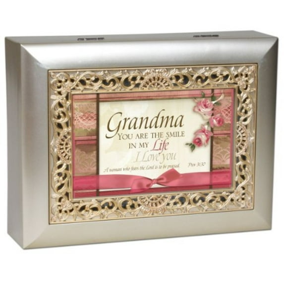 Grandma Cottage Garden Inspirational Champagne Silver Ornate Music Box Plays Amazing Grace