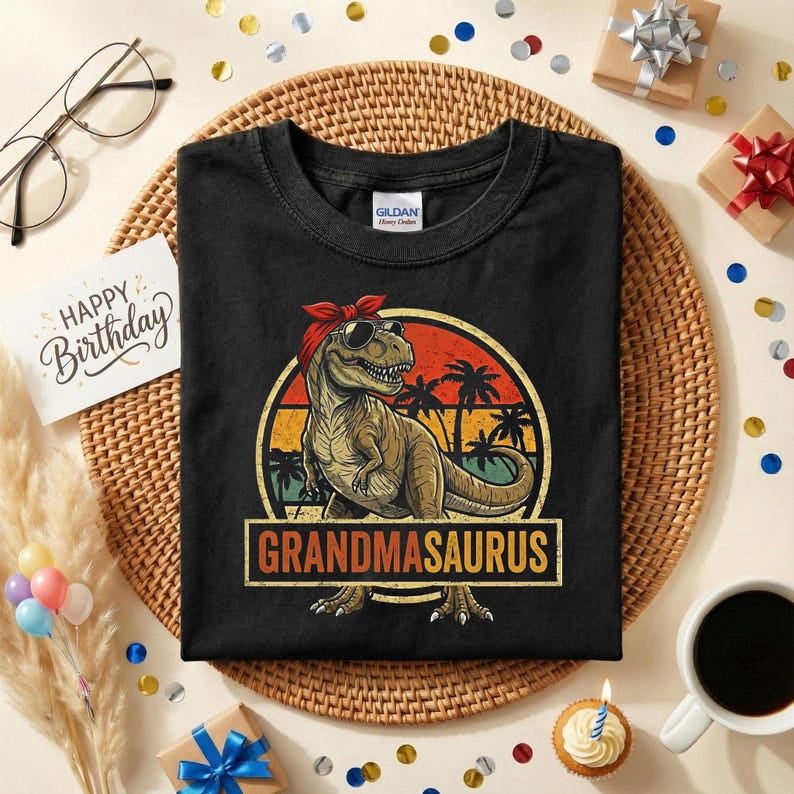 Grandma Dinosaur Theme Graphic Shirt, Retro Prehistoric Family Inspired ...