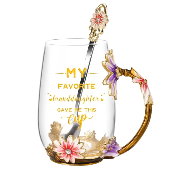 Grandma Enamel Flower Glass Mug Set