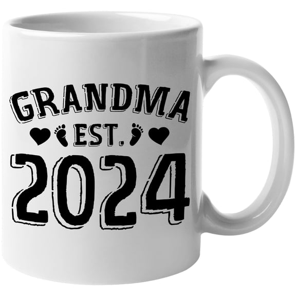 Grandma Est. 2024, Gender Reveal or Baby Shower Party, Grandmother-To-Be, White 11oz Ceramic Mug