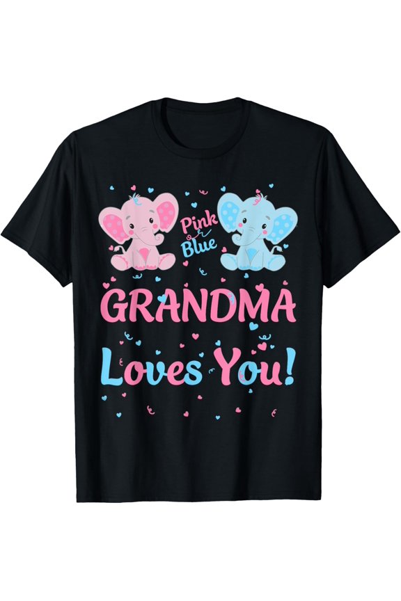 Grandma Gender Reveal Elephant Pink or Blue Matching Family T-Shirt