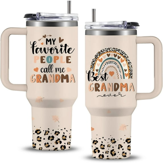 Grandma Gift, Gift Idea for Grandma, Grammy, Nana, Mimi, Grandma Tumbler 40 oz with Handle and Lid, Birthday and Mother's Day Present, Christmas Gift for Grandma