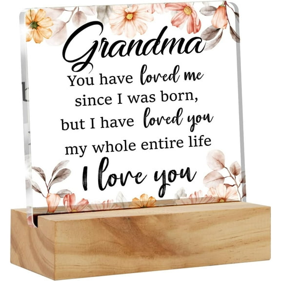 Grandma Gift Nana Gifts, Grandma I Love You Desk Decor Floral Grandmother Square Acrylic Desk Plaque Sign With Wood Stand Home Desk Sign Keepsake Present 4x4 Inch