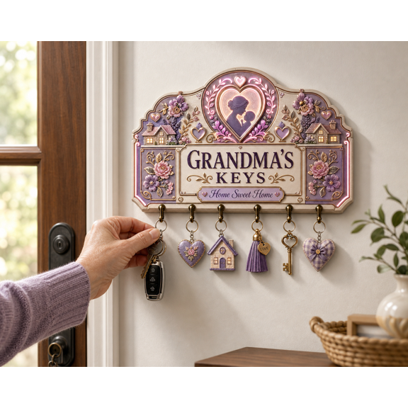 Grandma Gift Wooden Key Hanger Personalized Key Rack for Entryway Home Use