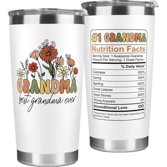 Grandma Gifts - Birthday Gifts for Grandma - Mothers Day, Christmas Gift Ideas for Grandmother from Grandchildren, Granddaughter, Grandson, Grandkids - 20 Oz Tumbler with Lid