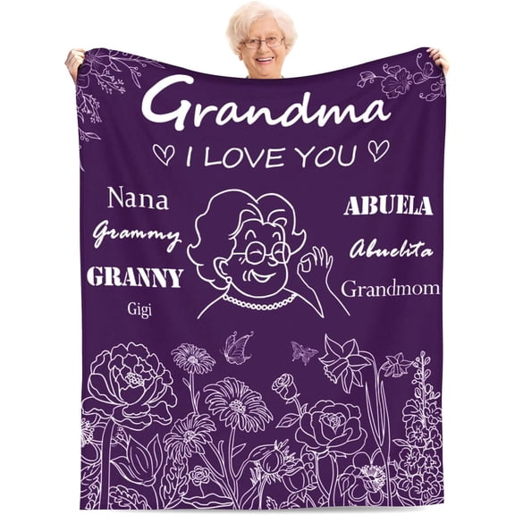 Grandma Gifts Blanket, Birthday Gift for Grandmother from Granddaughter Grandson, Soft Throw Blanket for Grandmom, Nana Gift from Grandkids for Christmas Thanksgiving 50"x60", Purple