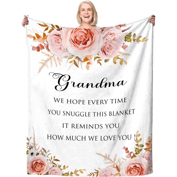 Grandma Gifts Blanket, Birthday Gifts for Grandma, Great Grandma Birthday Gifts, Grandma Gifts from Grandkids, Soft Flannel I Love You Grandma Throw Blanket 60" x 50"