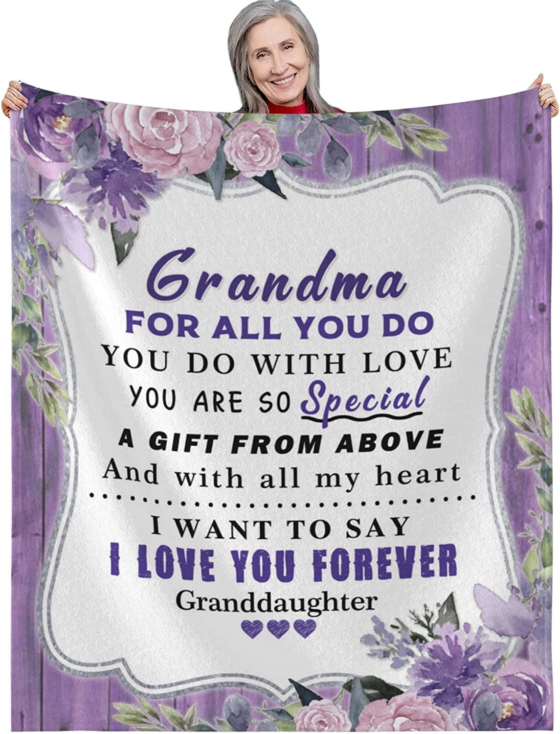 Grandma Gifts Blanket from Grandkids, Grandma Birthday Gifts, Grandma Throw Blanket from Granddaughter Grandson, Warm Fleece Blanket Talking Love to Her - 50x60 inches