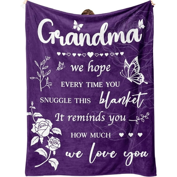 Grandma Gifts Blanket, Gifts for Grandma, Great Grandma Birthday Gifts - Unique Grandma Gifts to My Dear Grandma for Birthday, Christmas, Mothers Day - Grandma Throw Blanket Present Purple