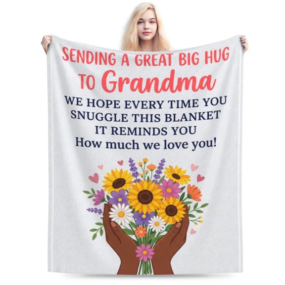 Grandma Gifts Blanket, Mothers Day Birthday Gifts for Grandma from Grandkids, Hug Floral Flannel Throw Blanket, Best Grandmother Gift 50x40