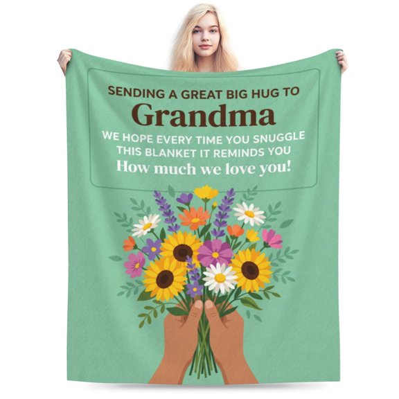 Grandma Gifts Blanket, Mothers Day Birthday Gifts for Grandma from Grandkids, Hug Floral Flannel Throw Blanket, Best Grandmother Gift 50x40