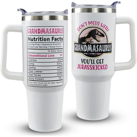 Grandma Gifts Grandma Cup Grandma Tumbler with Handle Gifts for Grandma, Christmas Gifts for Grandma Birthday Gifts Great Grandma Best Grandmother Ever Grandmasaurus Tumbler 40oz