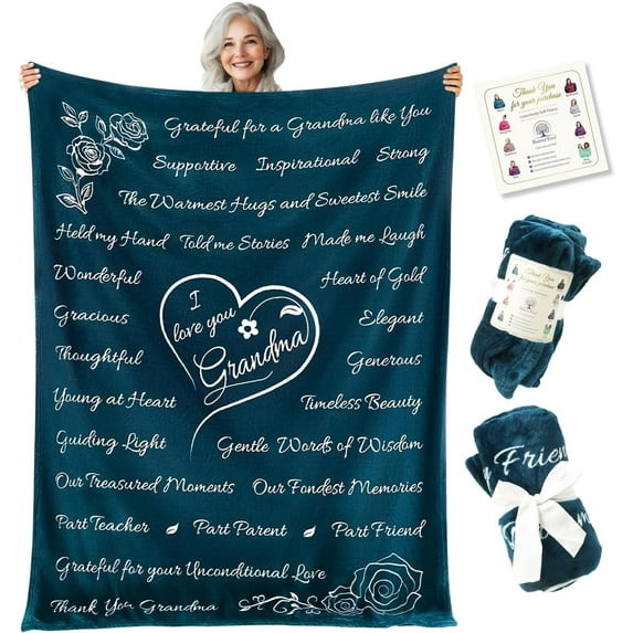 Grandma Gifts, Gifts for Grandma Blanket, Gifts for Mom, Best Grandma, Happy Birthday Grandma Gifts from Grandchildren, Great Grandmother Gifts from Grandkids, Throw Blanket 65”x50” (Purple)