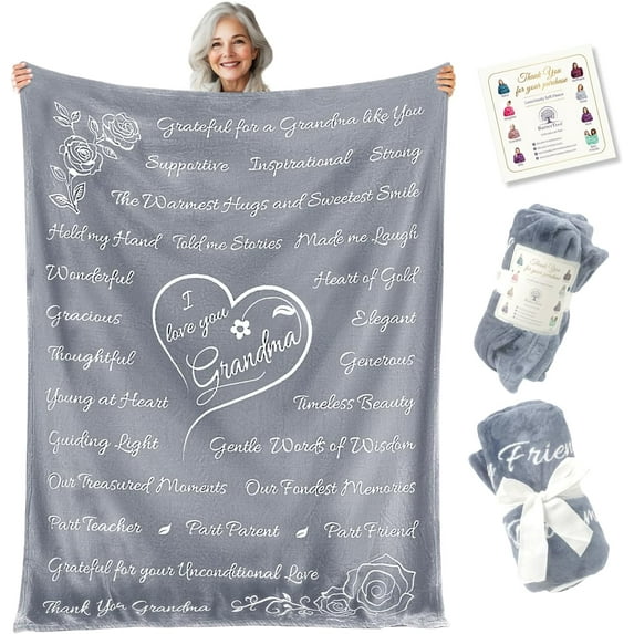 Grandma Gifts, Gifts for Grandma Blanket, Gifts for Mom, Best Grandma, Happy Birthday Grandma Gifts from Grandchildren, Great Grandmother Gifts from Grandkids, Throw Blanket 65”x50” (Purple)