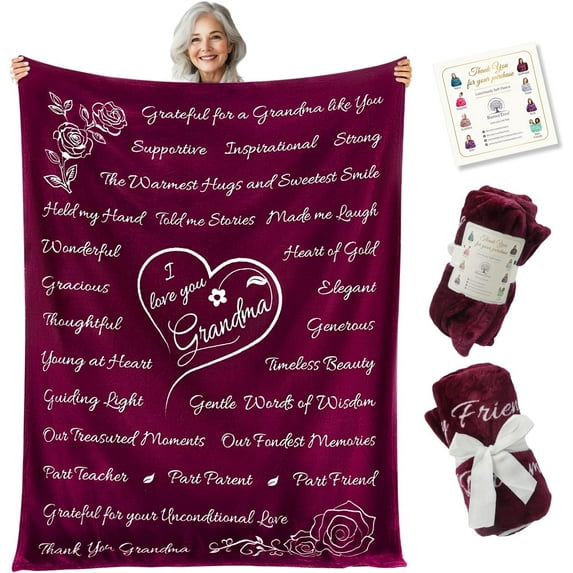 Grandma Gifts, Gifts for Grandma Blanket, Gifts for Mom, Best Grandma, Happy Birthday Grandma Gifts from Grandchildren, Great Grandmother Gifts from Grandkids, Throw Blanket 65”x50” (Purple)