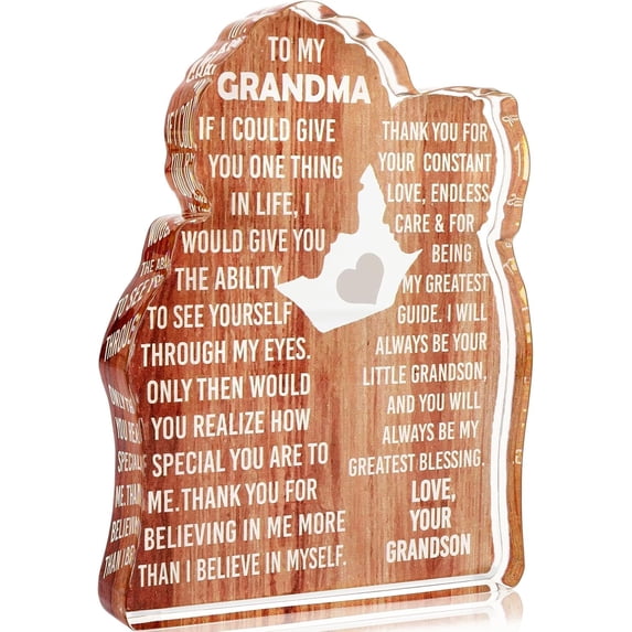 Grandma Gifts from Grandson Christmas Gifts for Grandma, Gifts for Grandmother Presents for Grandma Presents Birthday Gift Grandmothers Birthday Gift, Acrylic Plaque Desk Decor Sign