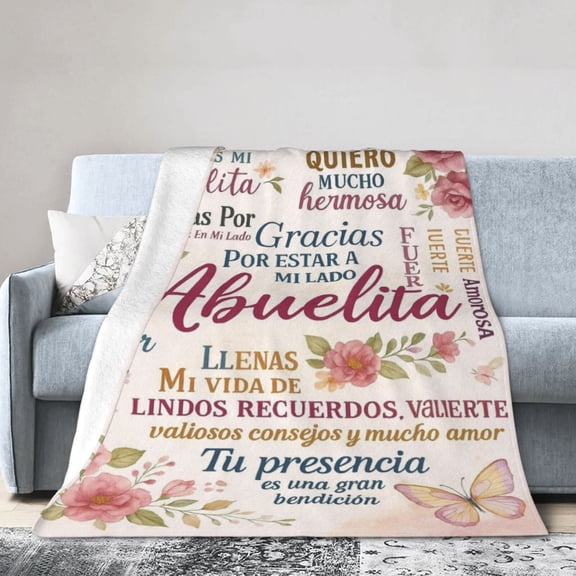 Grandma Gifts from Grandkids, Gratitude Quotes Flowers Print Soft Cozy Throw Blanket , Home Decor for Bed Sofa 50x40