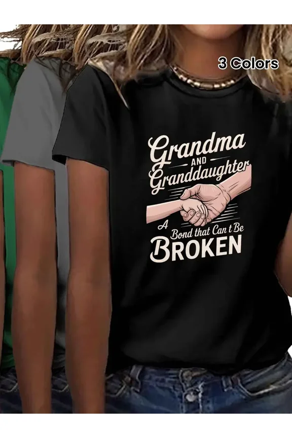 Grandma Granddaughter Hand Holding Graphic Women Short Sleeve Crew Neck Casual T-Shirt