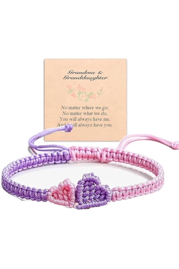 Grandma and Granddaughter Heart Braided Bracelet,Granddaughter Gifts from Grandma,Adjustable Hand Braided Heart to heart Bracelet,Two-color granddaughter Bracelets for Women Gifts