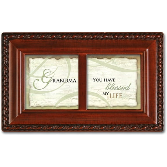 Grandma Grandmother Blessed my Life Petite Woodgrain Music Jewelry Box Plays Wind Beneath Wings