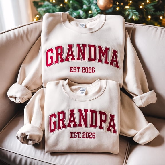 Grandma Grandpa Christmas Embroidered Sweatshirt, Family Matching Xmas Embroidery Shirt, Festive Holiday Gifts