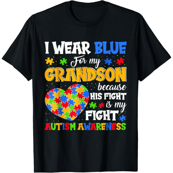 Grandma Grandpa I Wear Blue For My Grandson Autism Awareness T-Shirt Tops Tee