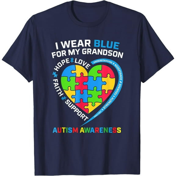 Grandma Grandpa I Wear Blue for My Grandson Autism Awareness Unisex T-Shirt for Men Women,Navy Color,Size M