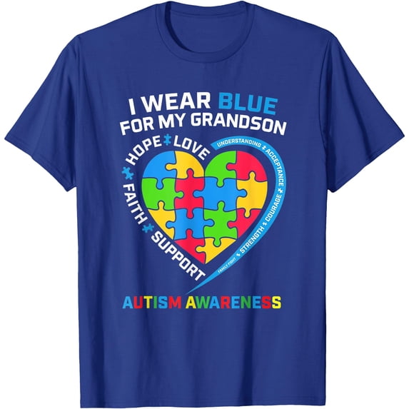 Grandma Grandpa I Wear Blue for My Grandson Autism Awareness Unisex T-Shirt for Men Women