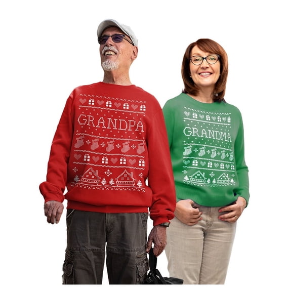 Grandma & Grandpa Matching Ugly Christmas Sweatshirts Set Grandparents Xmas Gift Women Sweatshirt Green Large / Sweatshirt Red Small