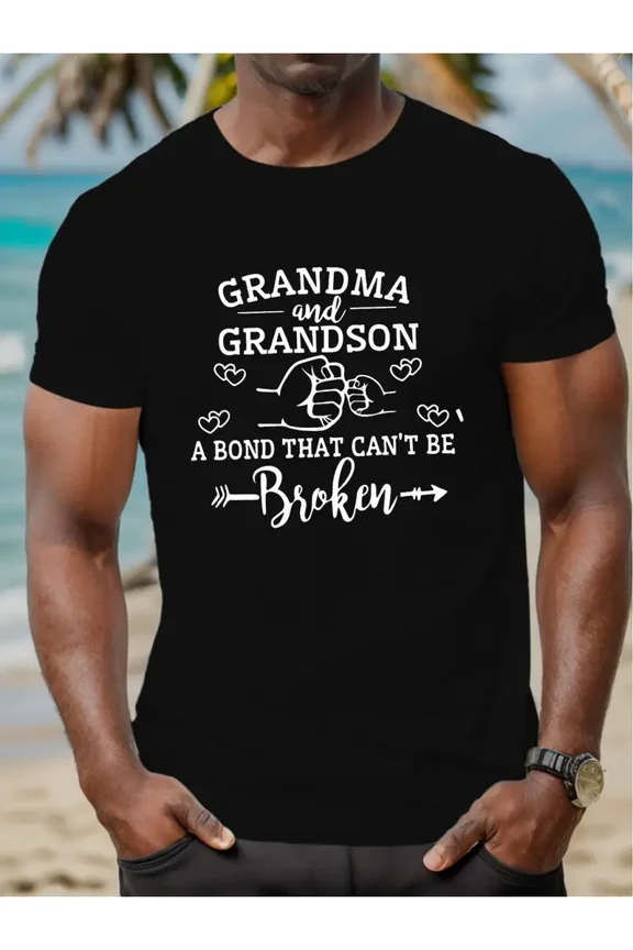 Grandma Grandson Fist Bump Bond Graphic Men Short Sleeve Casual T-Shirt Gift Idea