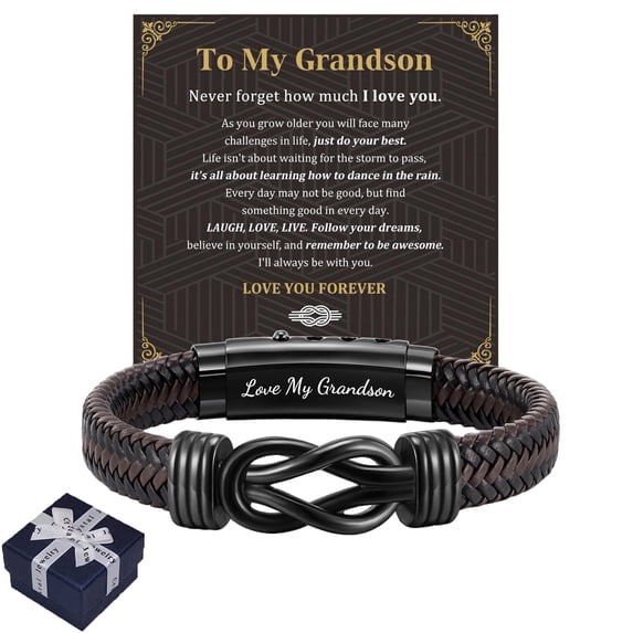 Grandma and Grandson Forever Linked Together Black Braided Leather ...