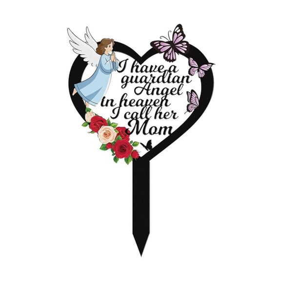 Grandma Grave Decorations for Cemetery, I Have a Guardian Angel in Heaven Sympathy Memorial Stakes for Loss of Grandmother, Mental Grave Markers for Outdoors Yard Garden