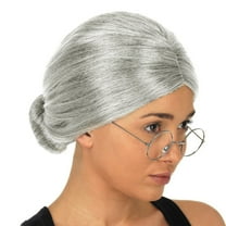 Grandma Grey Bun Wig Hair Accessory For Old Lady Dress Up Party