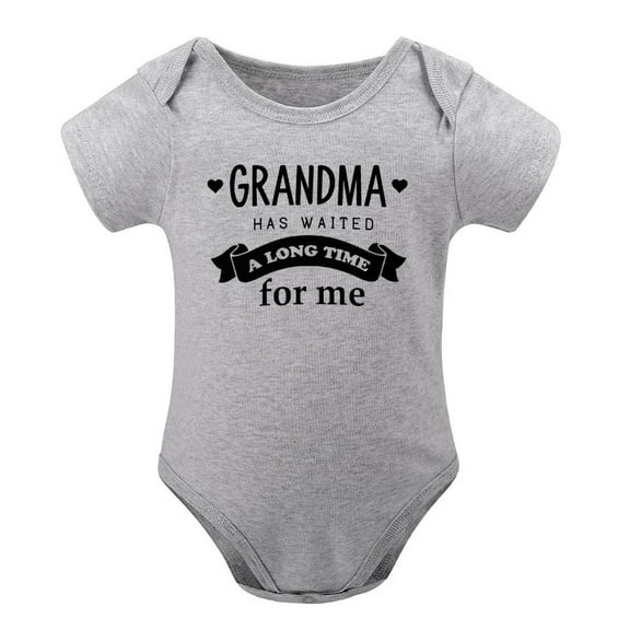 Grandma Has Waited A Long Time For Me - Baby Clothes - Funny Newborn Bodysuit Outfits for Boys And Girls Gray-style-1 6months