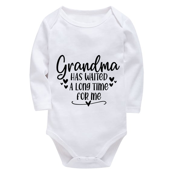 Grandma Has Waited A Long Time For Me Summer Baby Jumper Long Sleeve Baby Girl Romper Outfit White Baby Onsies0-3 Months Gir