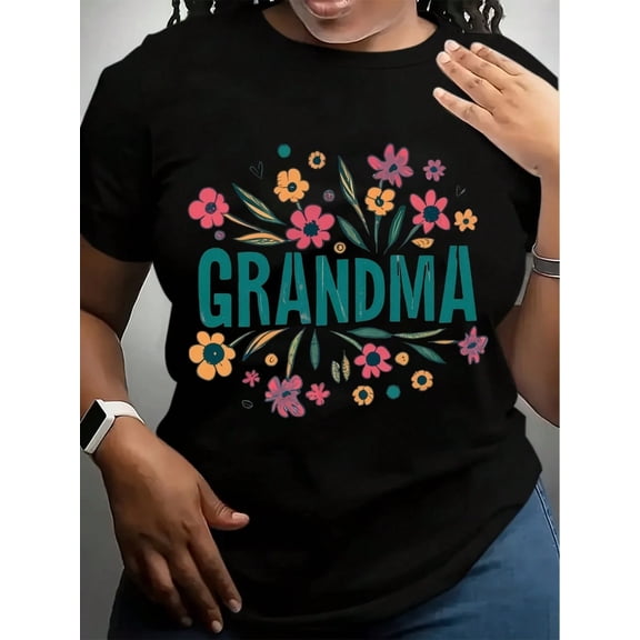 Grandma Letter Print Crew Neck T-Shirt, Casual Short Sleeve Top For Spring & Summer, Women's Clothing