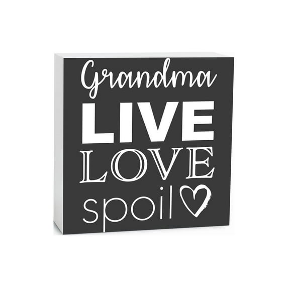 Grandma Love Spoil Slate Grey Heart 5 x 5 Wood Tabletop Sign Plaque