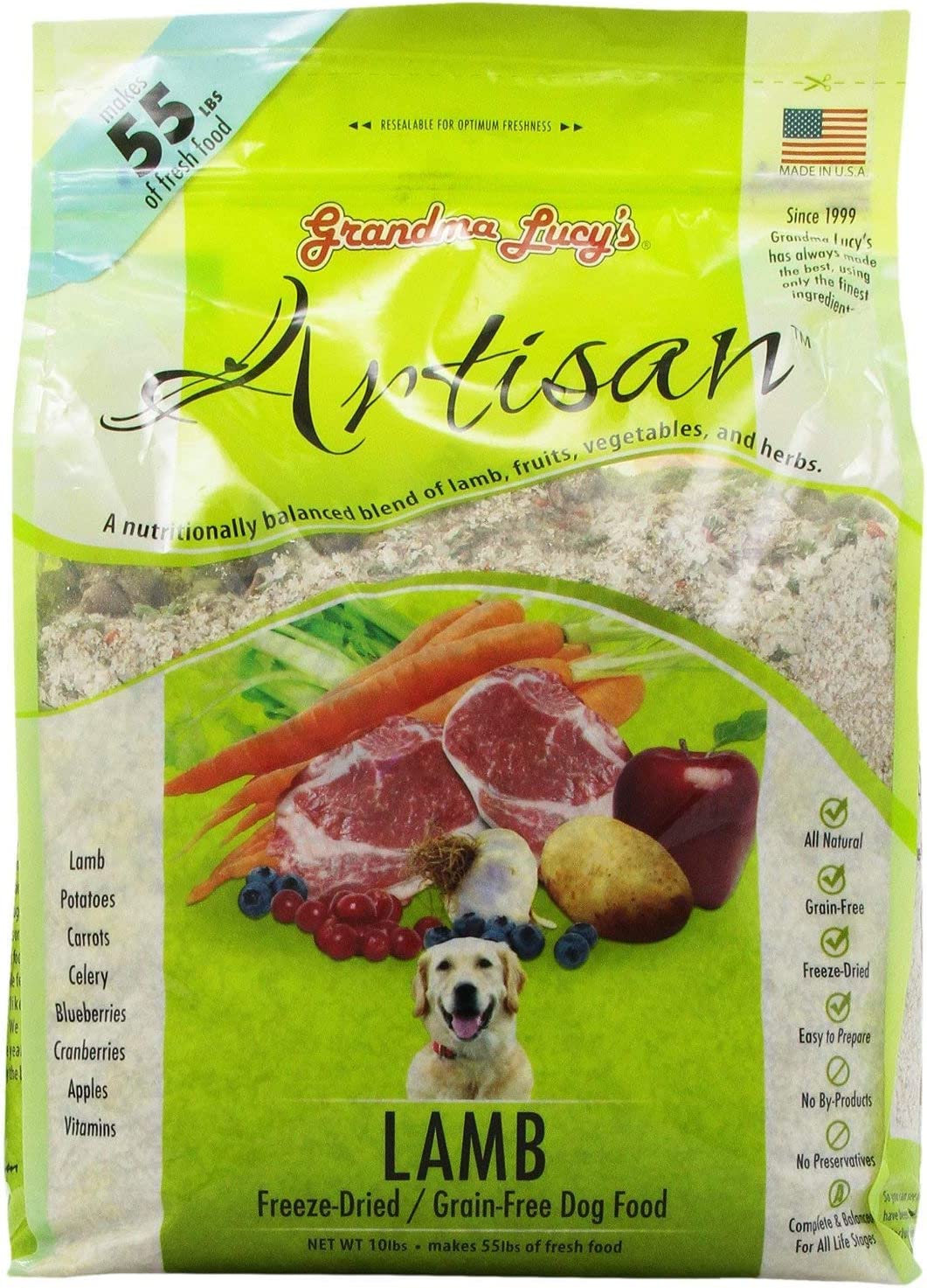 Grandma Lucy's Artisan Dog Food, Grain Free and FreezeDried Artisan Lamb, 3Lb Bag