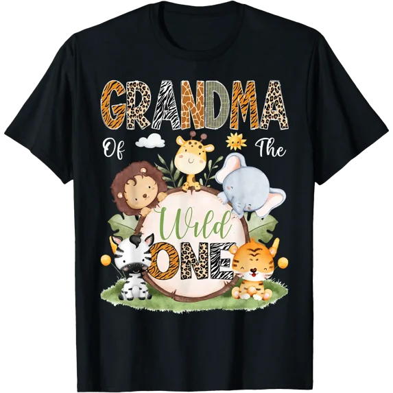 Grandma Of The Wild One First Birthday Safari Woodland T-Shirt