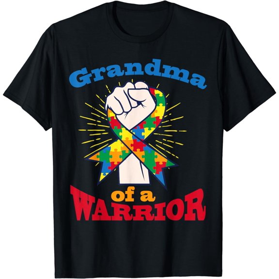 Grandma Of Warrior Puzzle Ribbon Cool Autism Awareness Gift T-Shirt